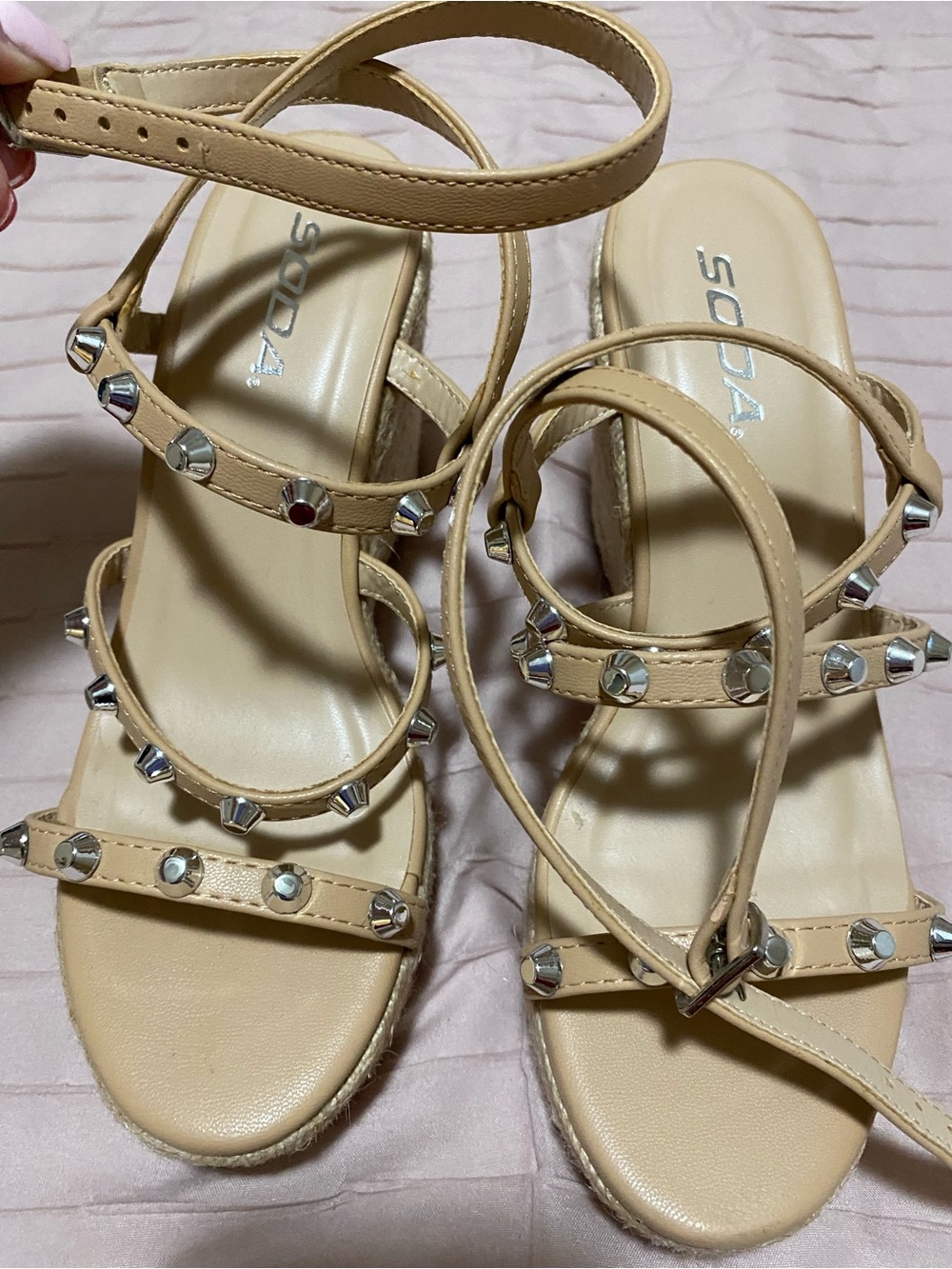 Soda Nude Beige Studded Espadrille Sandals